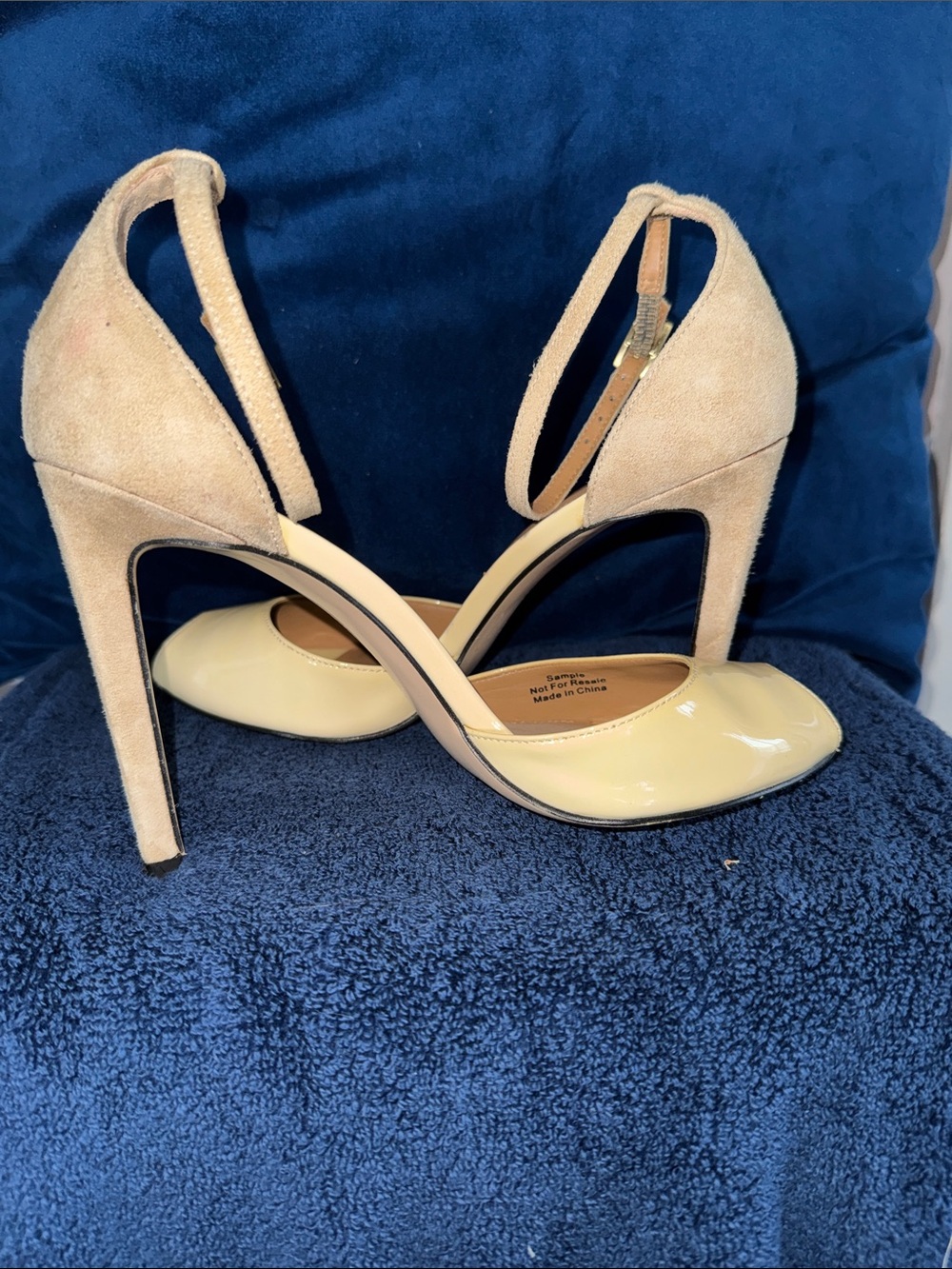 Calvin Klein 1/2 suede 1/2  Patent 4” peep heels